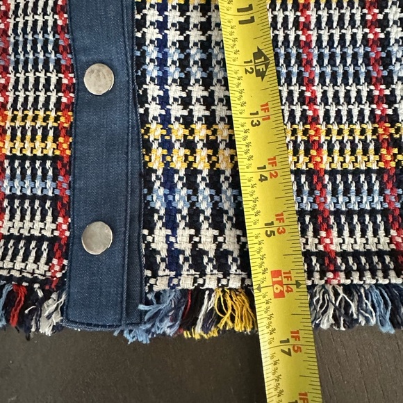 Zara Blue Multi Tweed Plaid Mini Skirt Pockets Snap Front Denim Colorful… - Picture 10 of 16